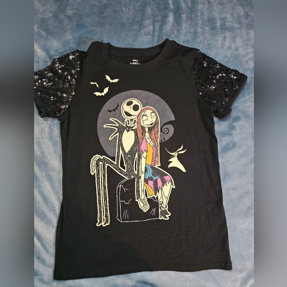 Disney Black Tee with Nightmare Before Christmas Design Girls 10/12